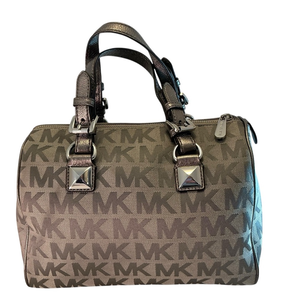 Michael Kors Med GRAYSON Satchel & Continental Wallet MK Logo ICE/Slate/Gun Gray - Picture 3 of 15